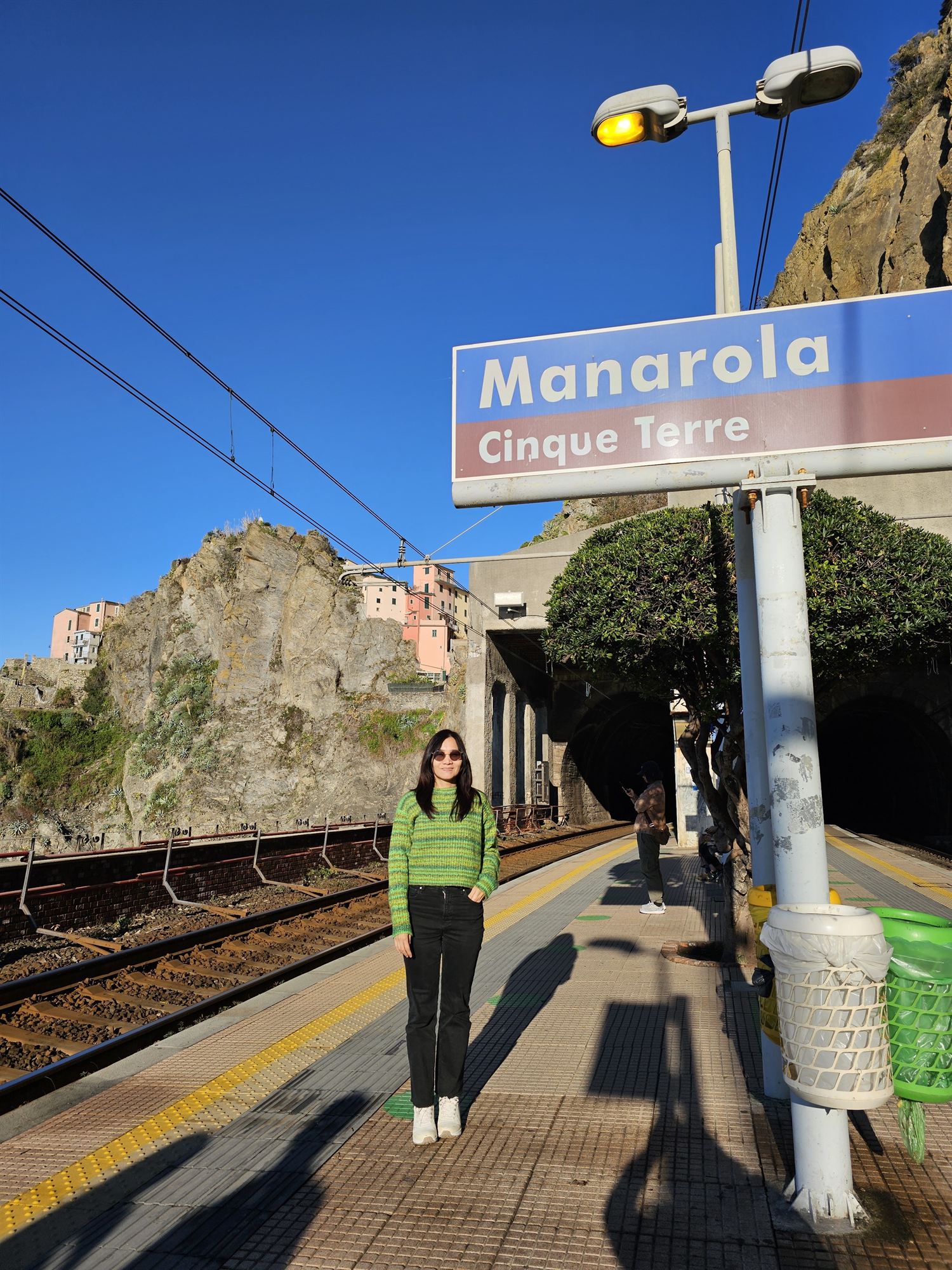 The Manarola Cinque Terre station sign, built into the rock face