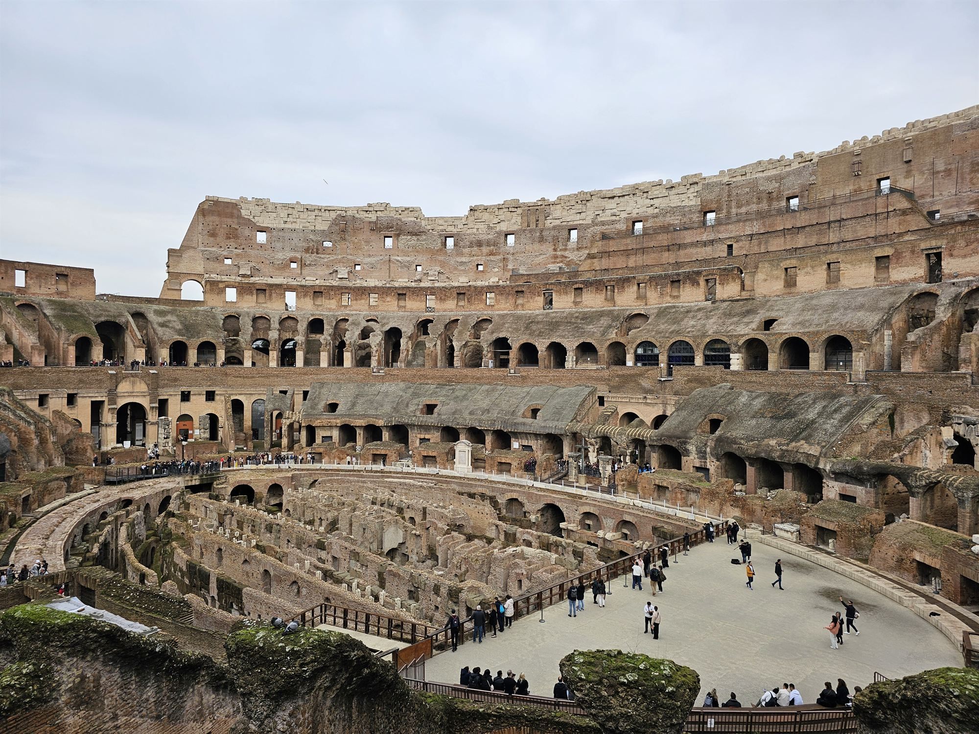 Colosseum interior, Rome, looking across the arena floor to the tiered seating