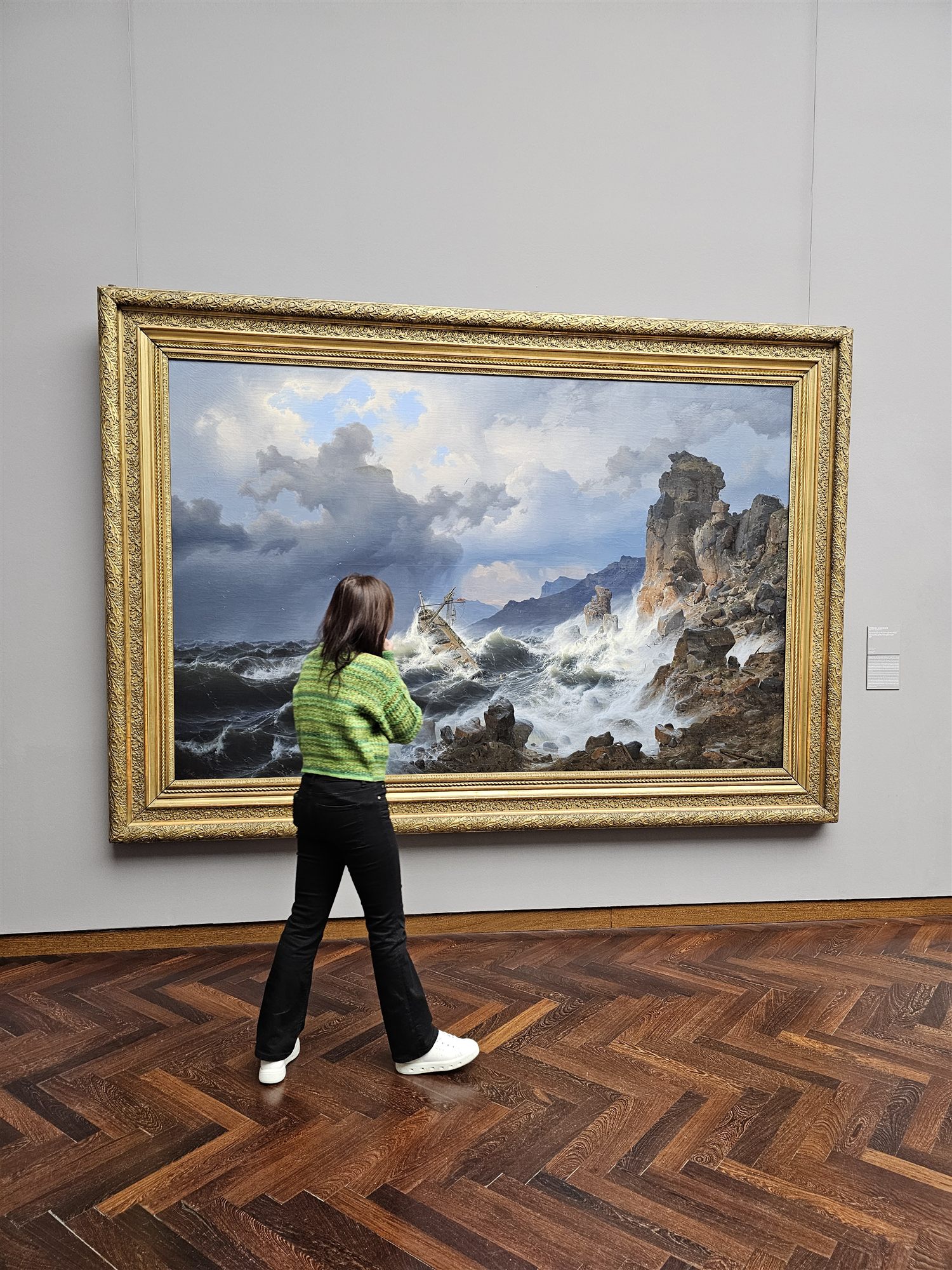 Looking at a large seascape painting of a shipwreck in the Städel Museum galleries, Frankfurt