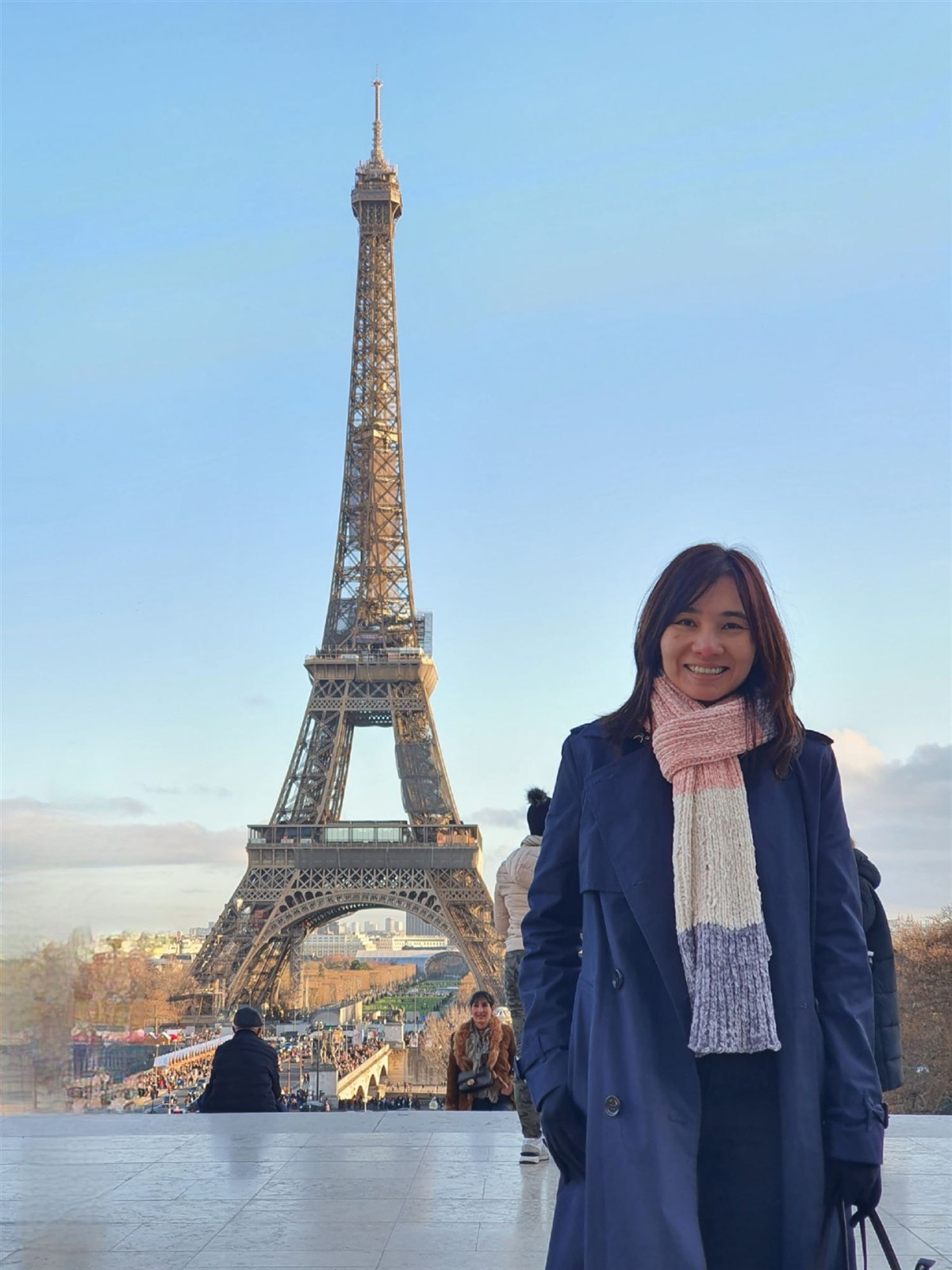 The Eiffel Tower seen from the Trocadéro esplanade at golden hour