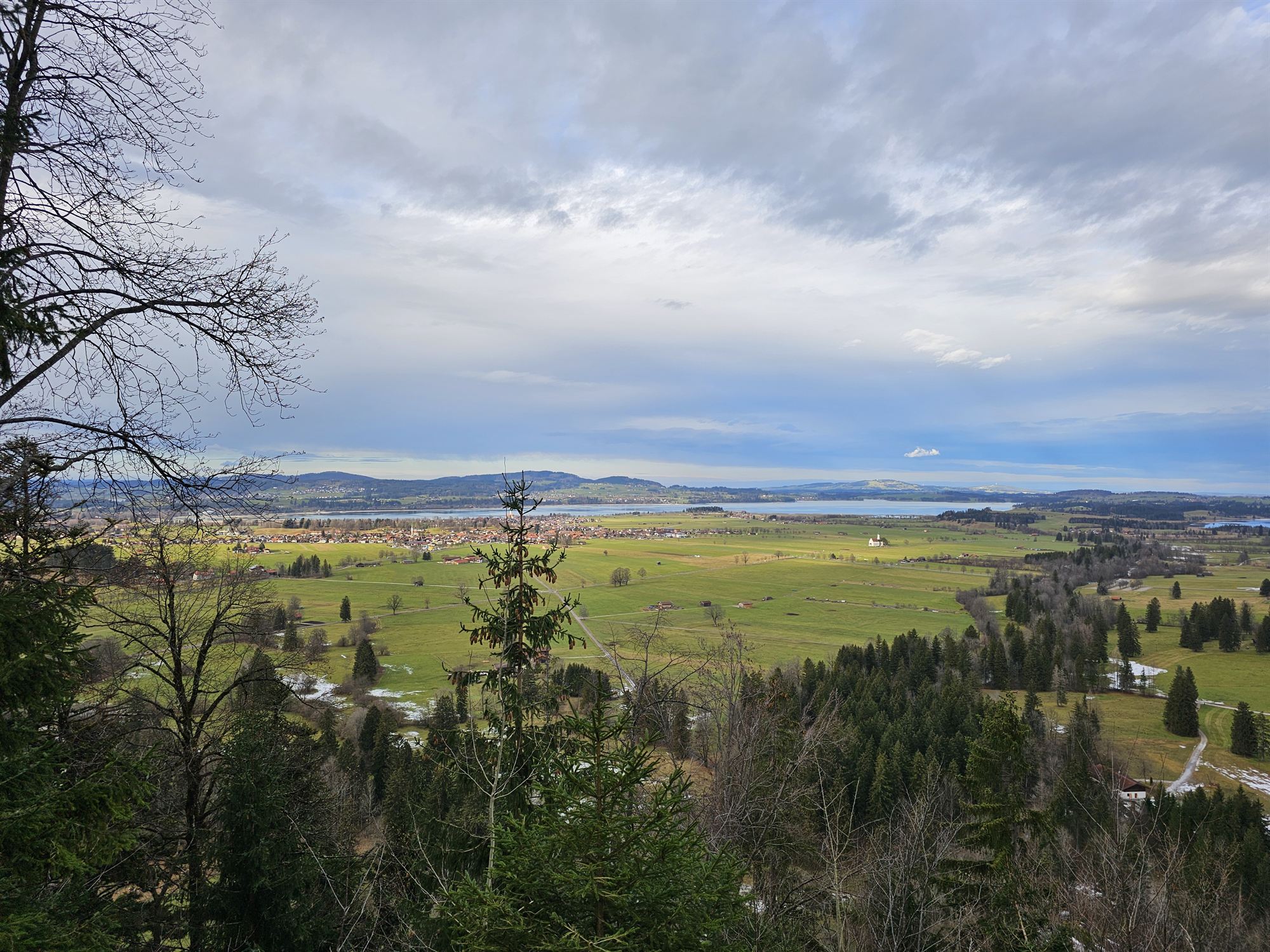 Wide valley view from the Marienbrücke bridge near Neuschwanstein Castle