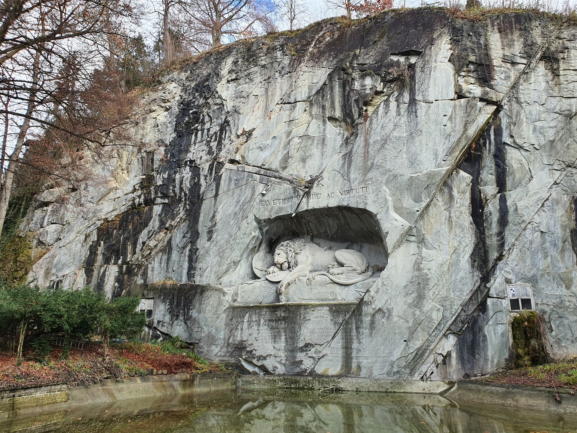The Lion Monument carved into the rock face in Lucerne