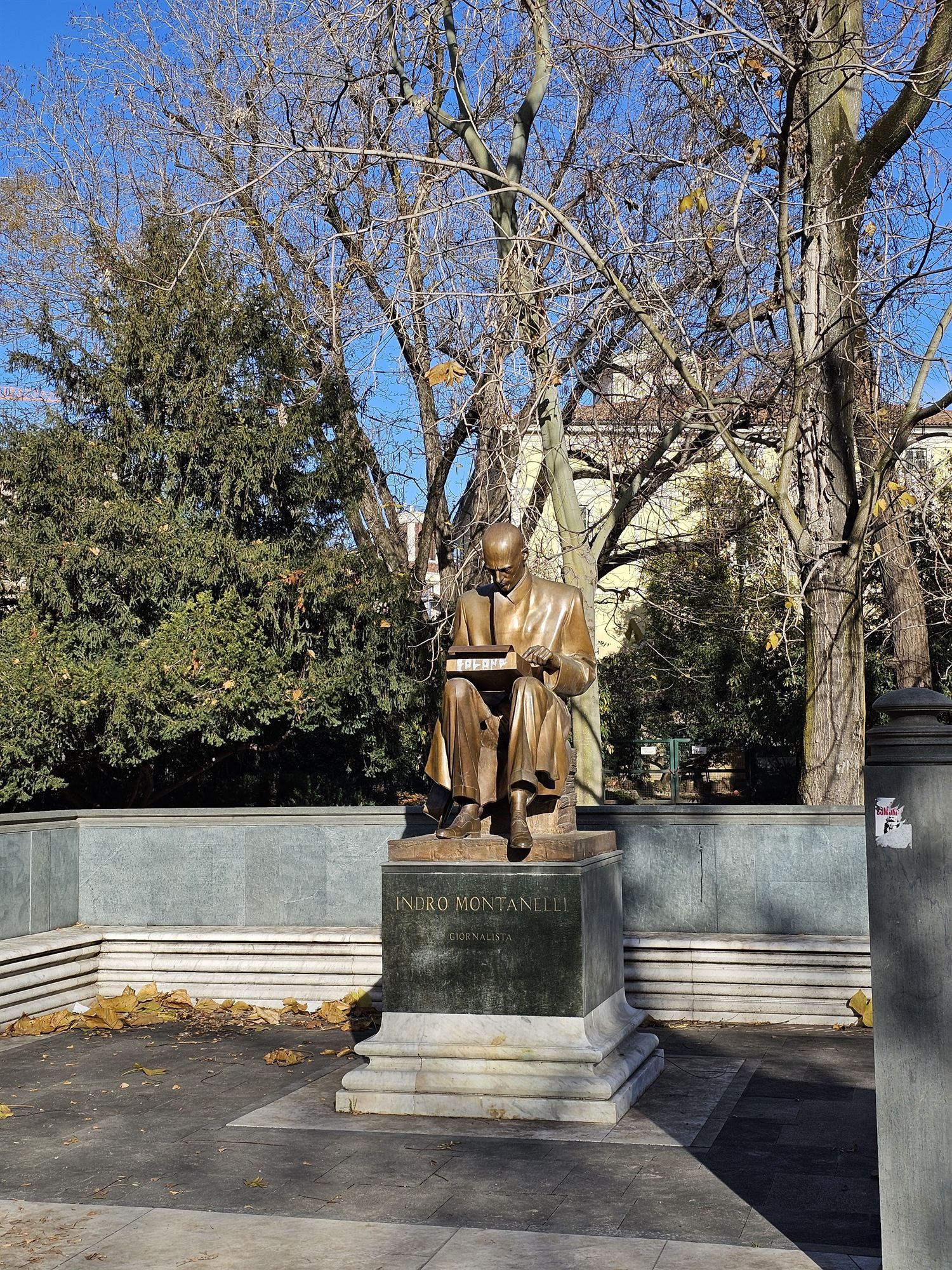 The bronze statue of journalist Indro Montanelli in the park named after him
