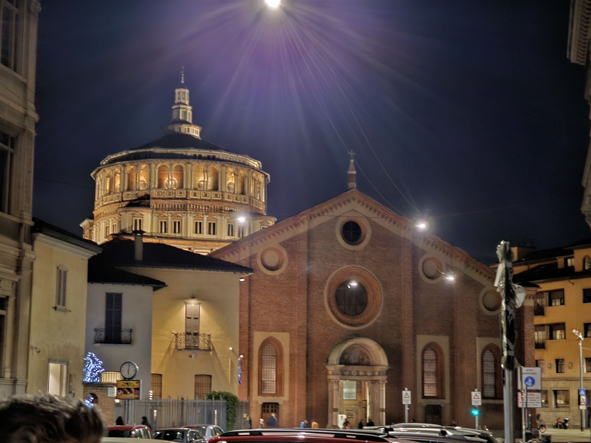 Santa Maria delle Grazie church lit up at night, Milan
