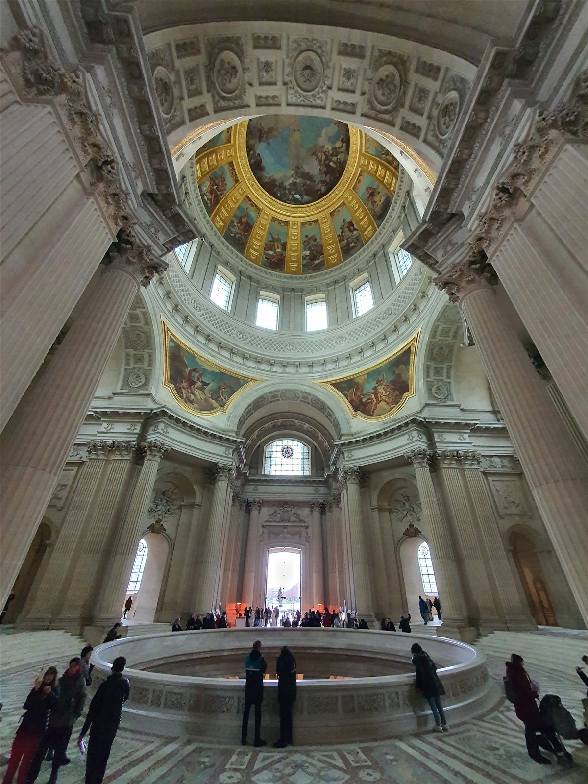 Interior of the Dôme des Invalides, with its painted and gilded dome above the crypt