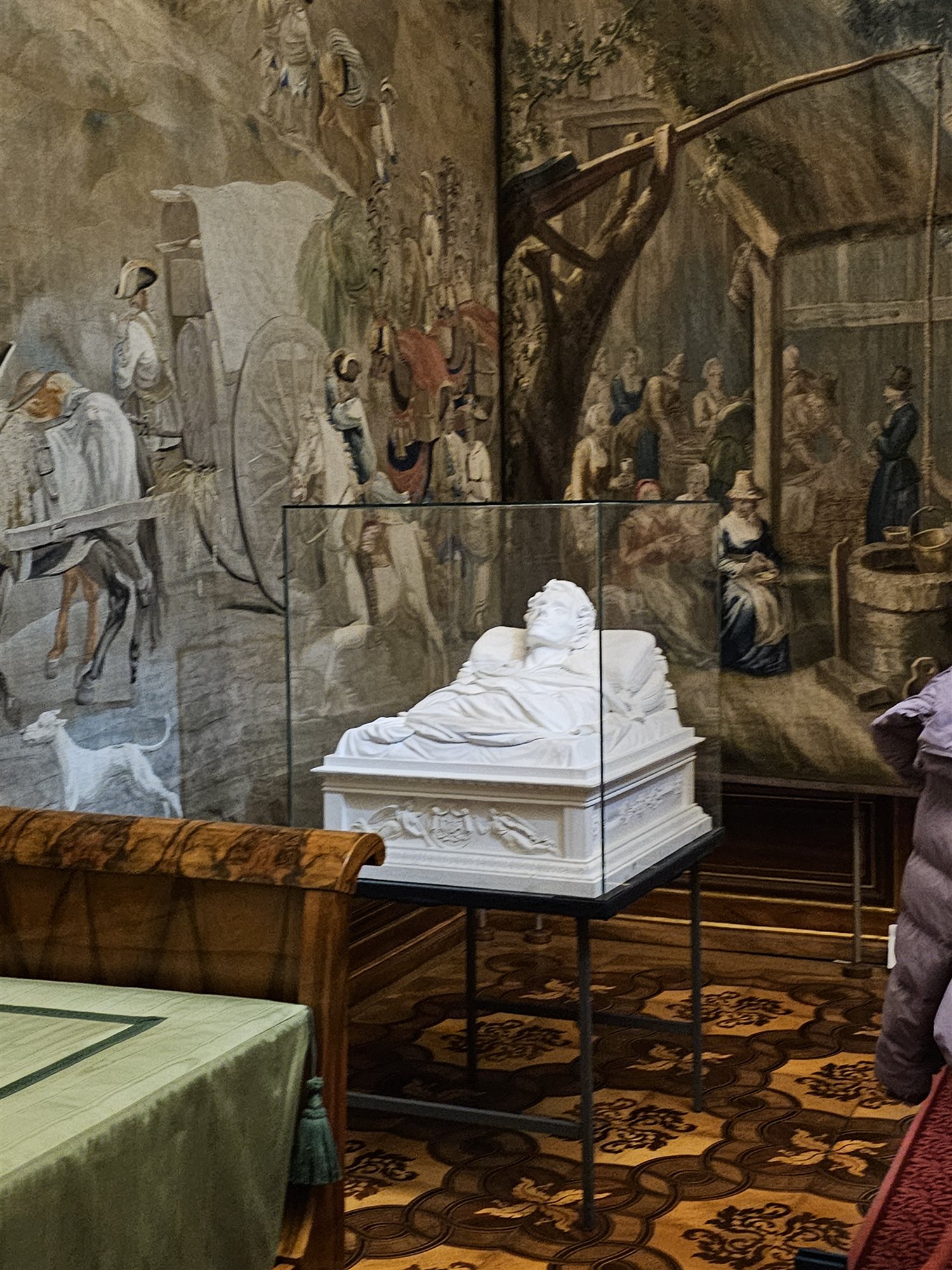 A marble effigy in a glass case, commemorating Napoleon II, inside Schönbrunn Palace