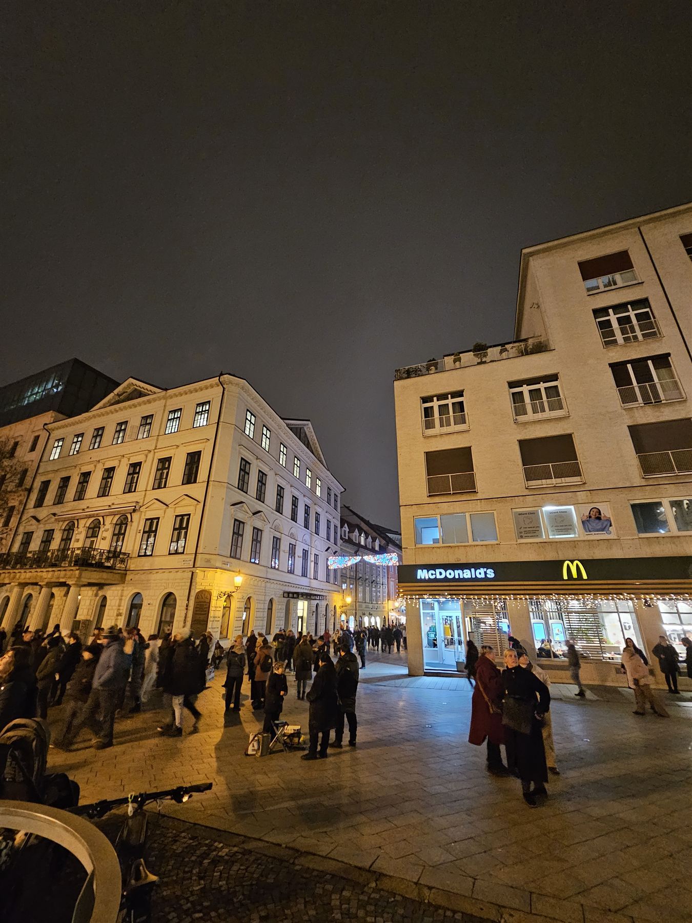Bratislava Old Town square glowing at night
