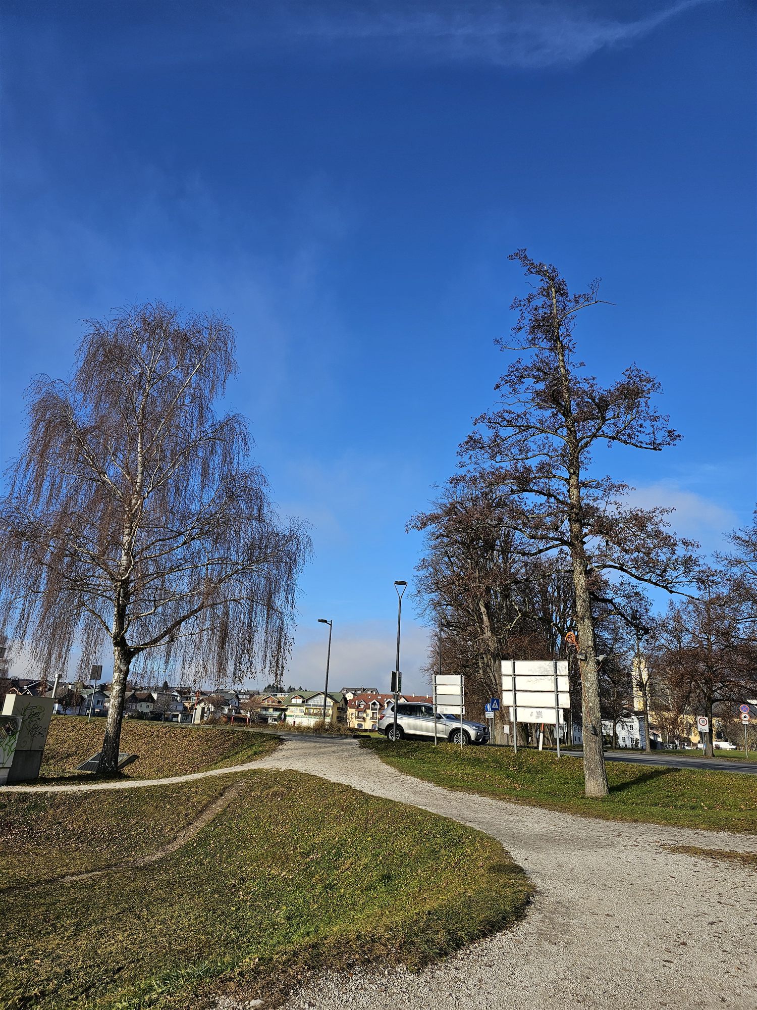 Clear blue sky over a roadside on the way out of Mondsee