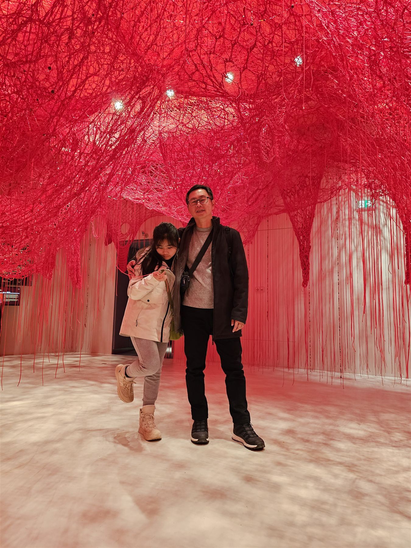 An immersive red art installation at Swarovski Crystal Worlds